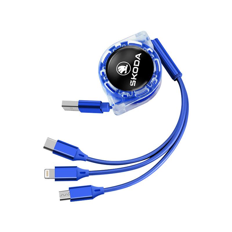 wsmrp6 Car pendant 3 In 1 Fast Charger USB Data Cable Car Accessories For Skoda Octavia Kodiaq Fabia Superb Karoq Yeti Rapid Mk3 A4 1