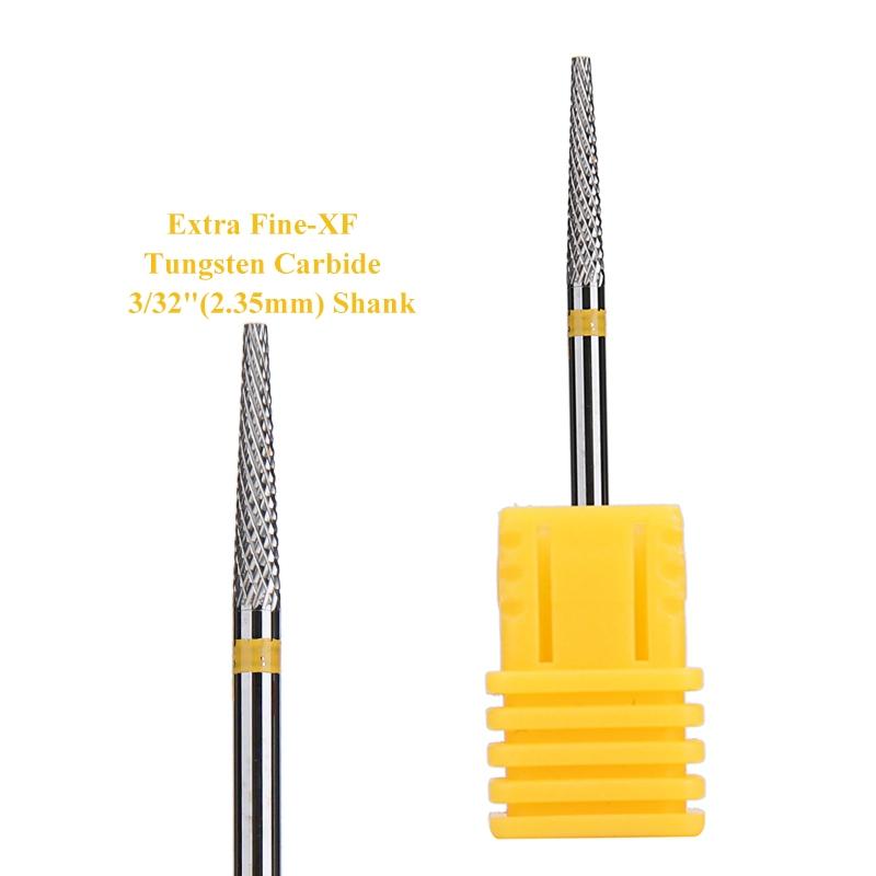 1 шт., конусное сверло для ногтей из карбида вольфрама 3/32 дюйма, вращающиеся фрезы для маникюра, аксессуары для электродрелей, инструмент для фрезерования ногтей