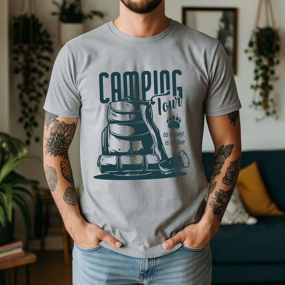 Summer Men's 100% Pure Cotton T-Shirt Camping Tour To Travel Is To Live Retro Casual Tee Short