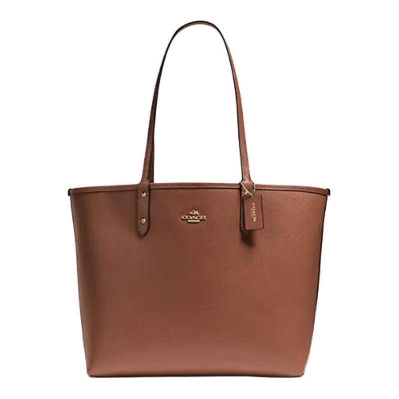 Coach Город 33 Двусторонняя сумка-тоут с принтом для пресбиопии из ПВХ Сумка-тоут Сумка для покупок Мамина сумка Сумка через плечо Большая женская Коричневая