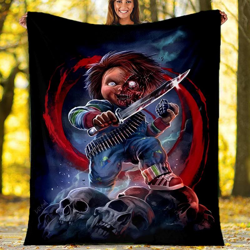 1pc Chucky2 Theme Blanket - Digital Print, Polyester, Cozy for All Seasons, Perfect for Outdoor, Camping, and Travel