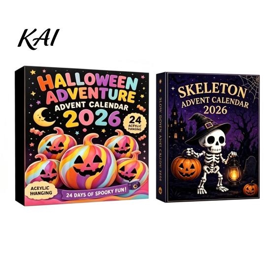 24 Day Countdown Box Halloween Ghost Advent Calendar, with Kids Board Game Accessories Figurines, Spooky Collectible Toy Set for Kids, Party
