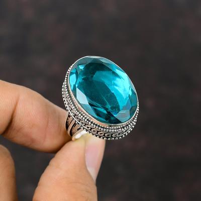 Граненое кольцо с индиколитом, кольцо из стерлингового серебра 925 пробы, винтажное кольцо, антикварные ювелирные изделия ручной работы, кольцо с драгоценным камнем, подарок для матери, доступно в размере кольца