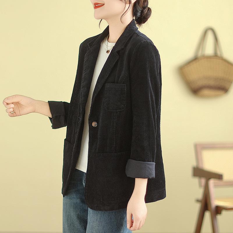 2024 Spring Women's Plus Size Corduroy Cotton Slim Suit Jacket
