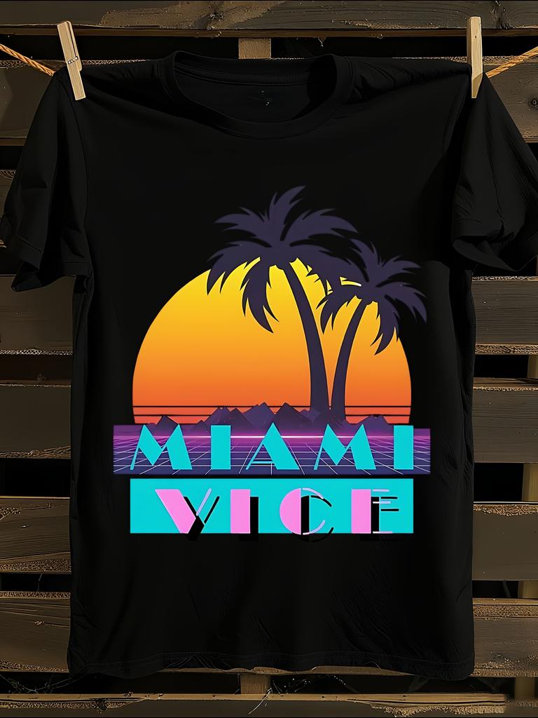 Футболка в стиле Miami Vice 80-х Мужская футболка Женские футболки с принтом букв Футболка с короткими рукавами Повседневная уличная футболка Топ