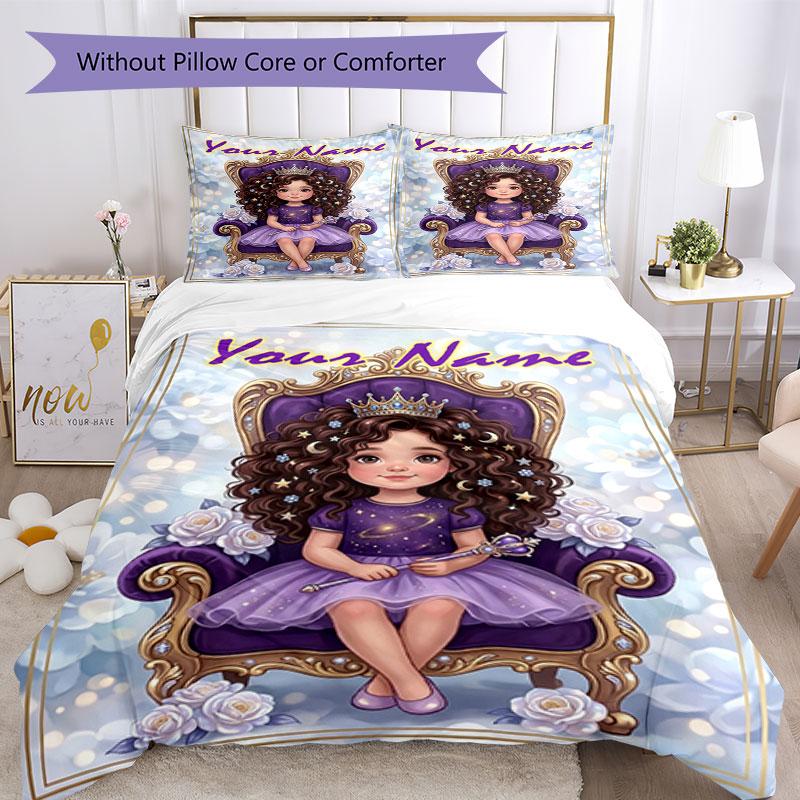 3PC Custom Name Royal Princess Fantasy Bedding Set Duvet Cover Closure Includes 1 Duvet Cover & 2 Pillowcases for Bedroom