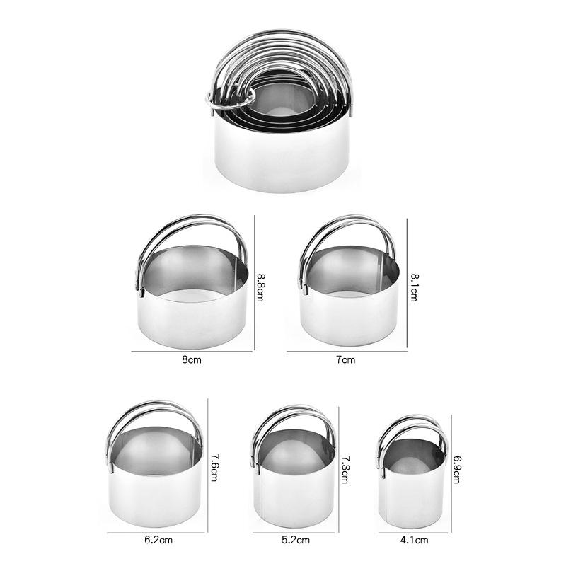 Stainless Steel Biscuit Mold & Cookie Cake 5-Piece Set with Hanging Basket Handle Mousse Ring Baking Tools