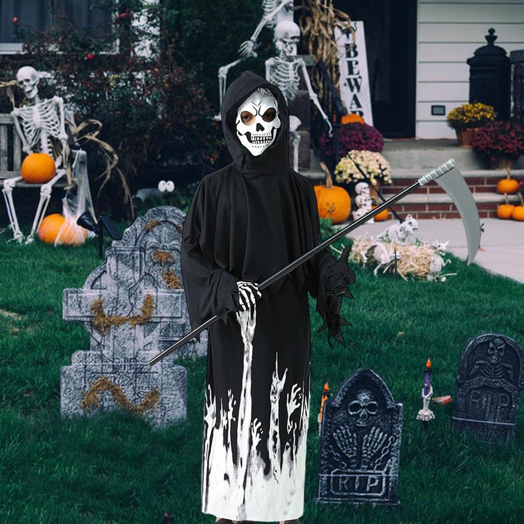 Мрачный Жнец Хэллоуин со Скелетом Мрачный Жнец с Мрачным Жнецом Хэллоуин Дети Хэллоуин Культурный Школьный Фестиваль [Matreeglam] Косплей, Дети,