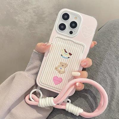 Чехол для телефона Cartoon Horse Bear Love с ремешком для iPhone15 14 Pro Max iPhone 13 12 11 Cute Girl iPhone Case
