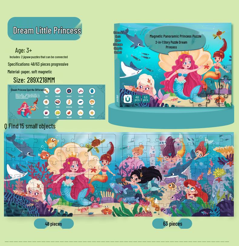 Princess Magnetic Puzzle for Girls Ages 3 and Up - Educational Toy Gift