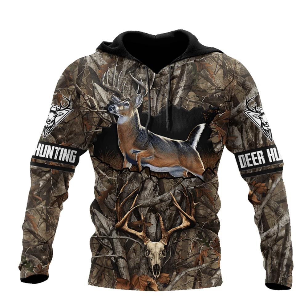 Spring Autumn Men's Fashion Hunting Loose Hoodie Large 3D Printed Animal Deer Super Large Hoodie Fashion Enthusiast
