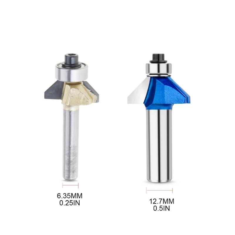 4 шт. Фреза со скруглением 1/4"/1/2" для деревообработки, 45 градусов, с верхним подшипником, фаска
