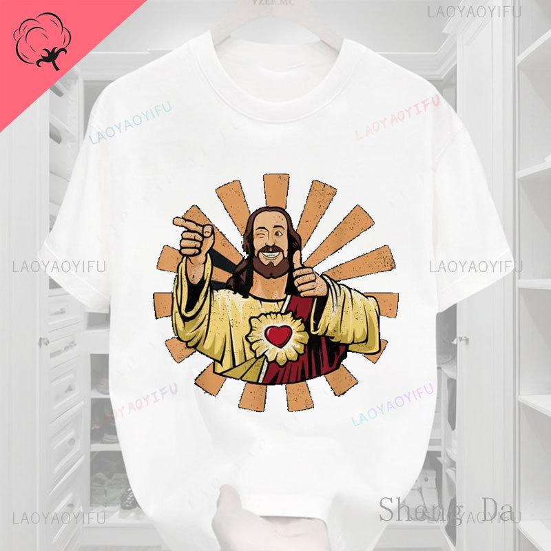 Camisetas Buddy Christ Vintage 90s Cool Jesus Religious Christian Tshirt Unisexs Clothing Cotton Crewneck Unisex Y2k Tshirts