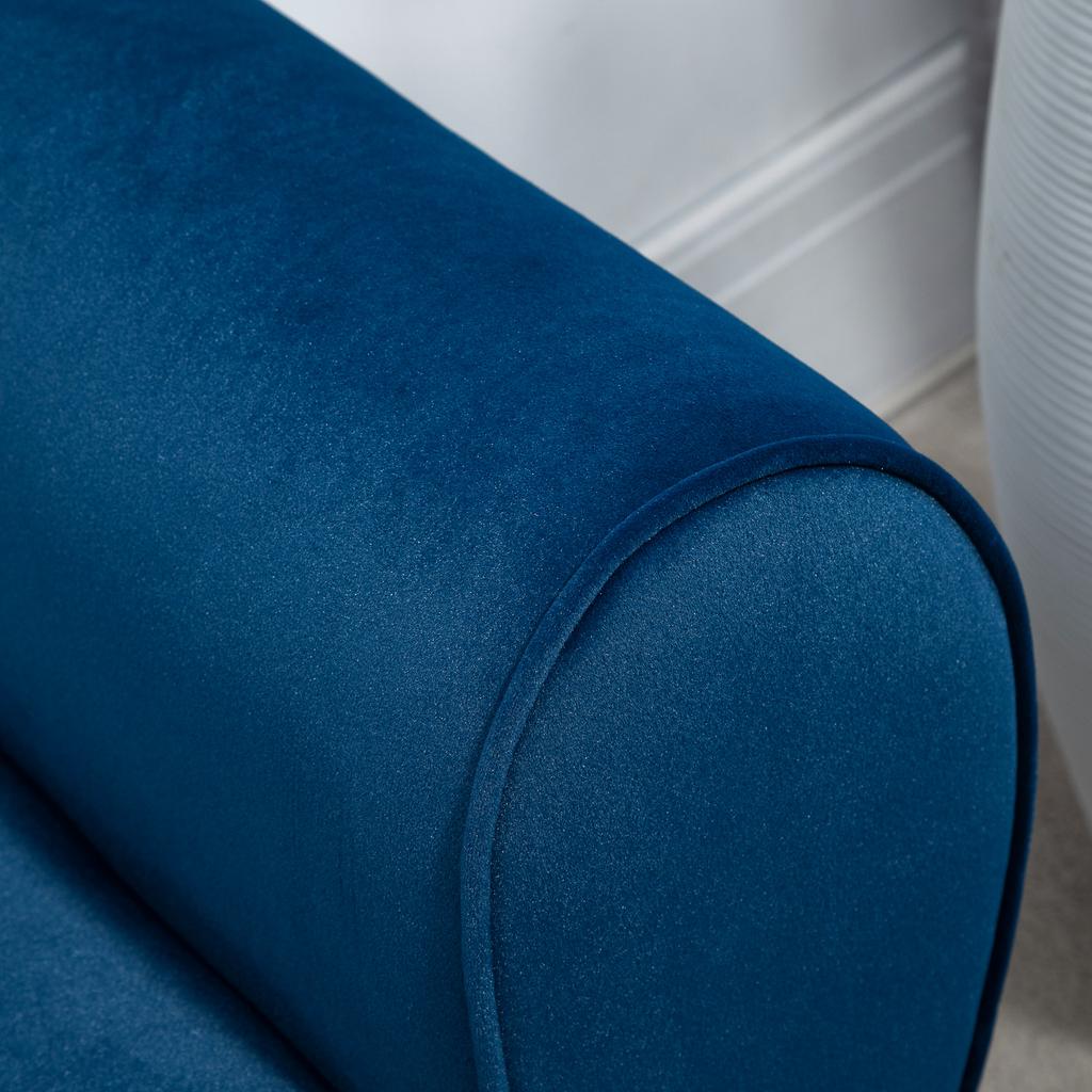 Padded Storage Bench for Indoor in Velvety Fabric with Armrests, 118x42x66cm - Blue