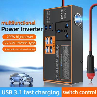 Автомобильный инвертор DC12V/24V в 220V Быстрая зарядка Гнездо прикуривателя Адаптер питания Конвертер USB Быстрая зарядка Автомобильный инвертор