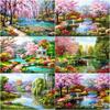 5D алмазная живопись Пейзаж Алмазная вышивка вишневый цвет двор мозаика дерево настенное искусство украшение дома