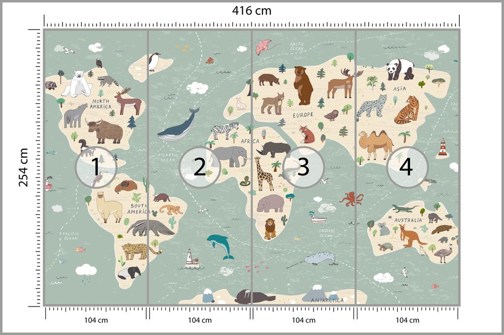 Photomural Colorful World Map Non-Woven 416x254