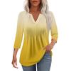 Women's Fashionable Casual Pleated  V Neck Solid Color Seven Quarter Sleeve T-shirt Top