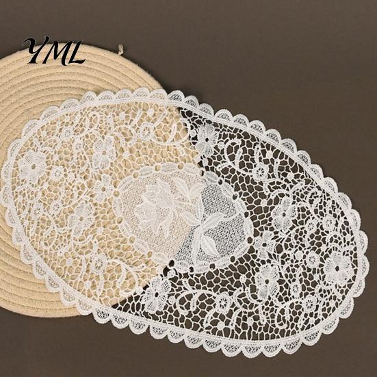 Decorative Centerpiece Mats for Dining White Lace Doily, Elegant Retro Placemat, Embroidered Table Breathable Polyester Mat, Rectangular Round