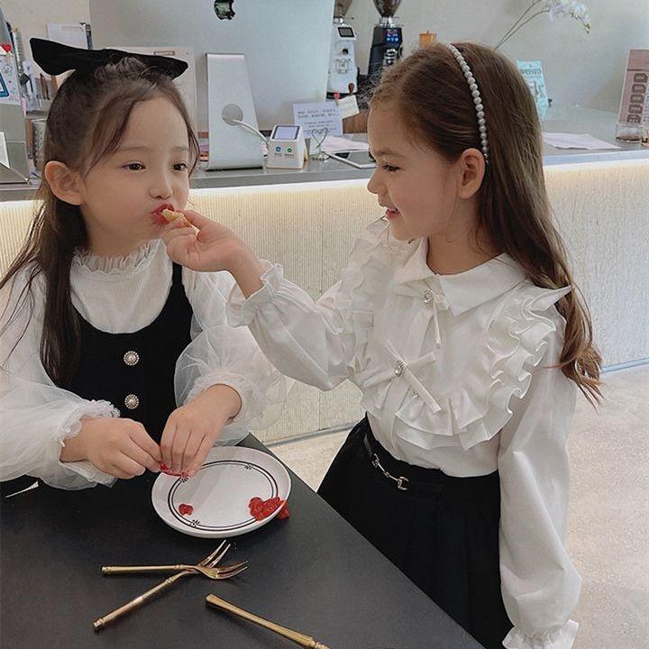 Белая кружевная блузка с длинными рукавами и бантом в стиле Лолита для девочек: Корейский стиль, Универсальный, Милый для весны и осени