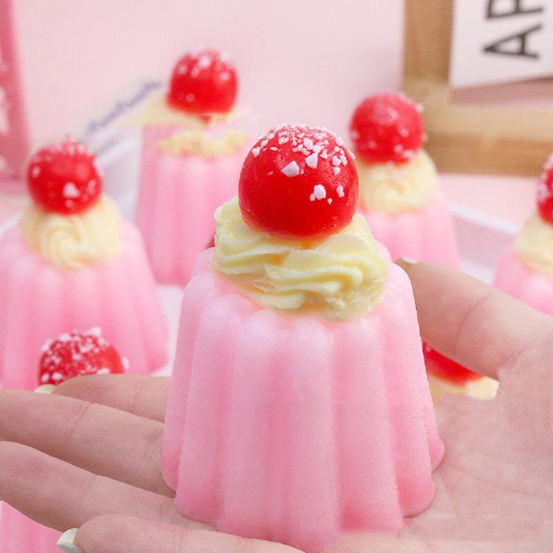 Squishy Imitation Caramel Pink Pudding Dessert Cake Squeeze Toy Cherry Pudding Soft Rubber Elastic Jelly Toy Girl Gift Kids Toys