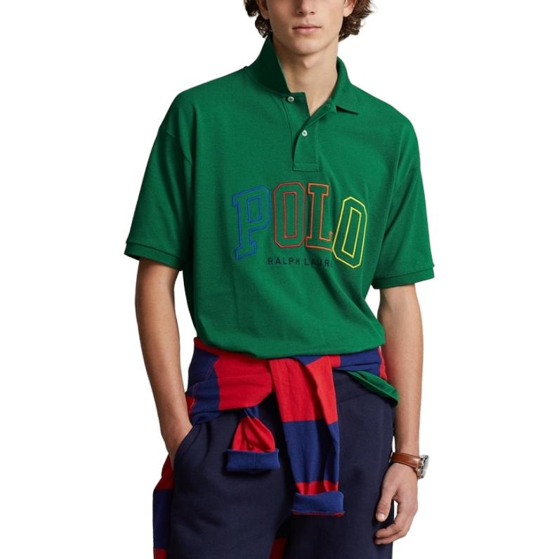 Polo Ralph Lauren Ss23 Пуловер с вышивкой логотипа-буквы, мужская футболка-поло с коротким рукавом, зеленый MNPOKNI1N822261-300