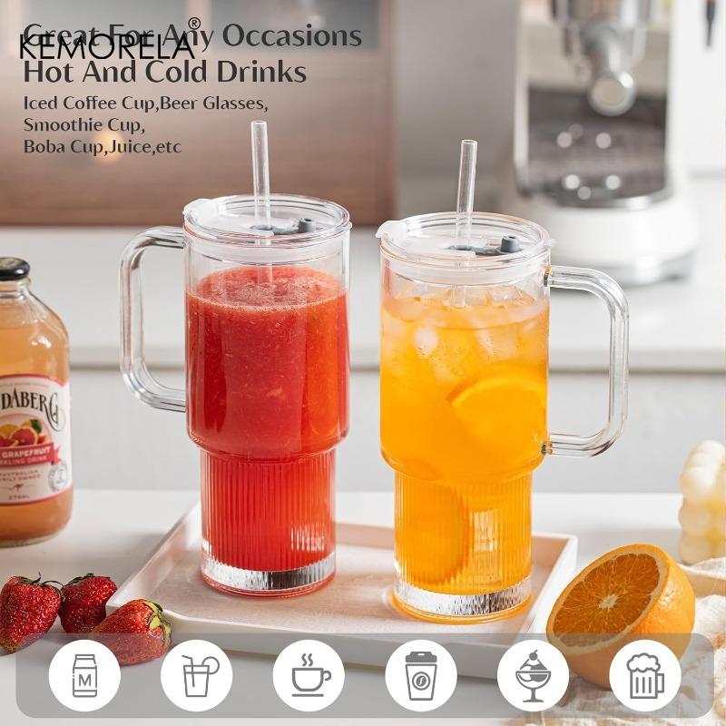 Стеклянный стакан 750 мл с ручкой и крышкой 1/2 шт. Большие стаканы для кофе со льдом с трубочками Современная стеклянная кружка для холодных и горячих напитков Сок