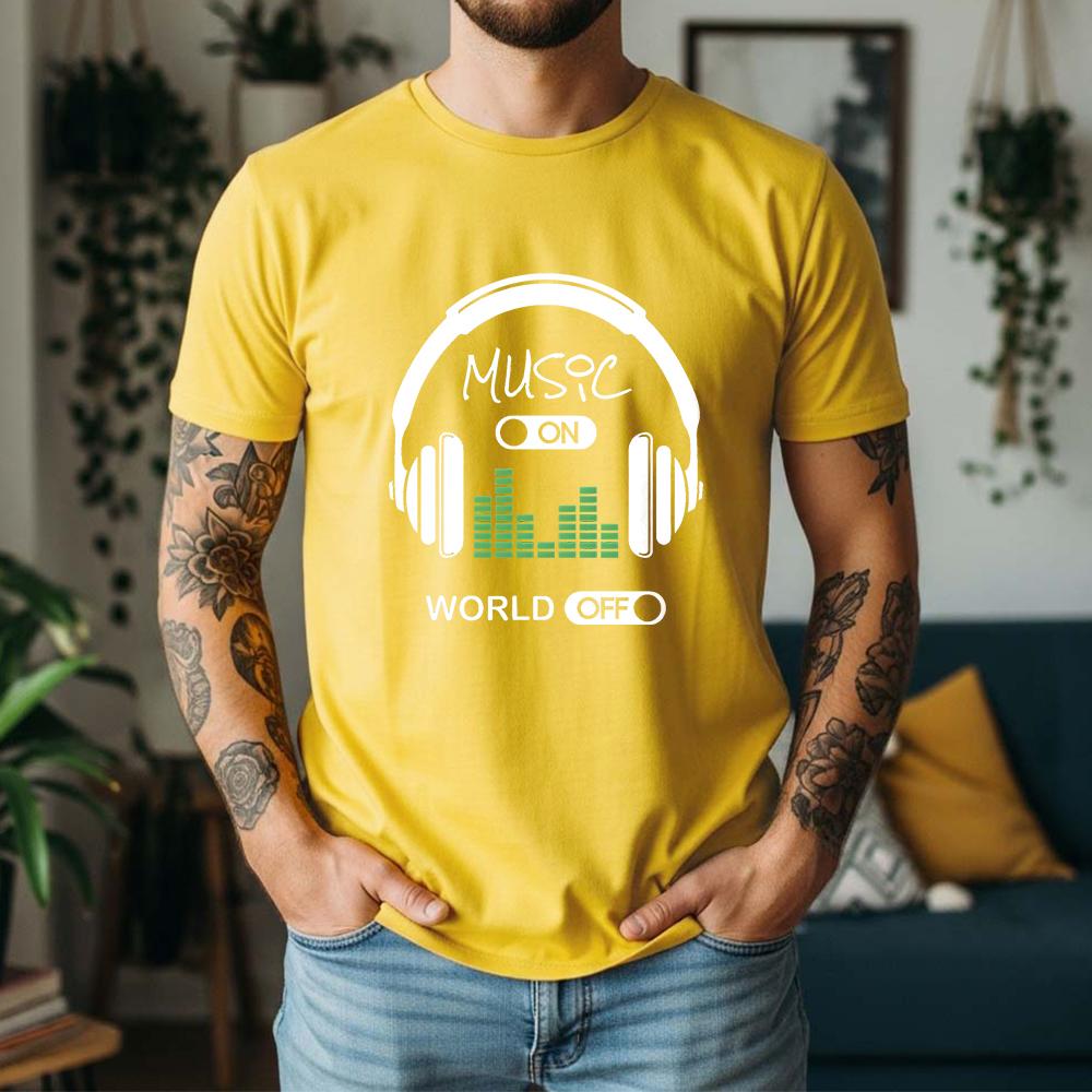 2026 Summer 100 Cotton Music On World Off Graphic Oversized Tee Music Rhythm Dj Themed Short Sleeve