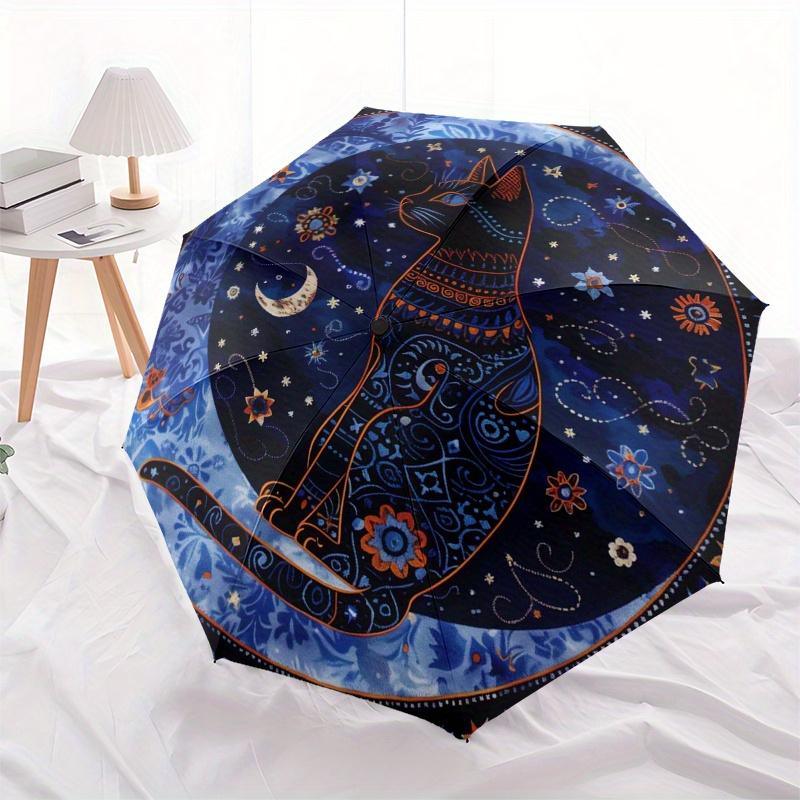 Enchanted Celestial Cat Round Rug: Mystical Night Sky DesignUmbrella, Portable 3-Fold Compact Umbrella for Men & Women Gift