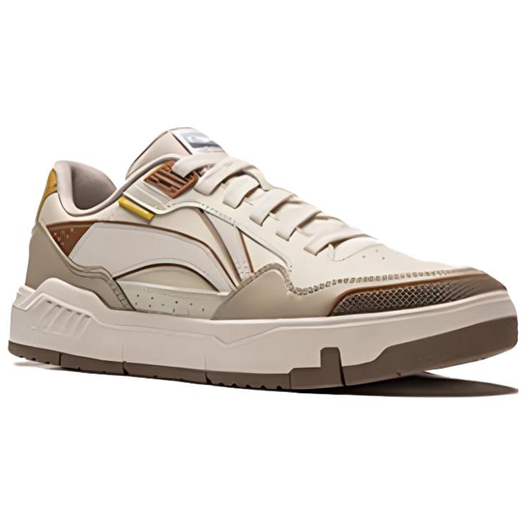 Li Ning Common 80-е Синтетическая кожа Нескользящие Устойчивые к истиранию Низкие Скейтбордические кроссовки Женские Бежево-коричневые AGCU158-2