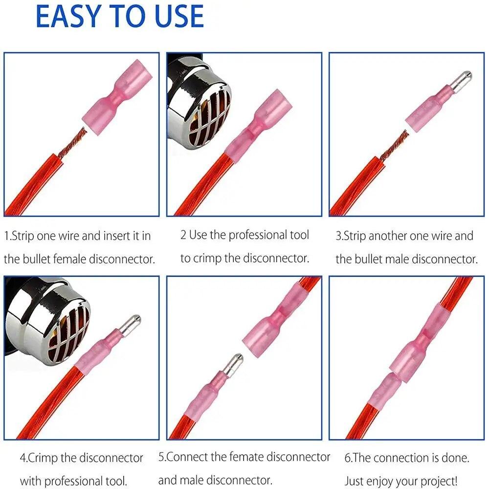 100 шт. термоусадочных пулевых разъемов, термоусадочные пулевые клеммы с гнездовыми и мужскими разъемами, изолированные водонепроницаемые морские обжимные наконечники