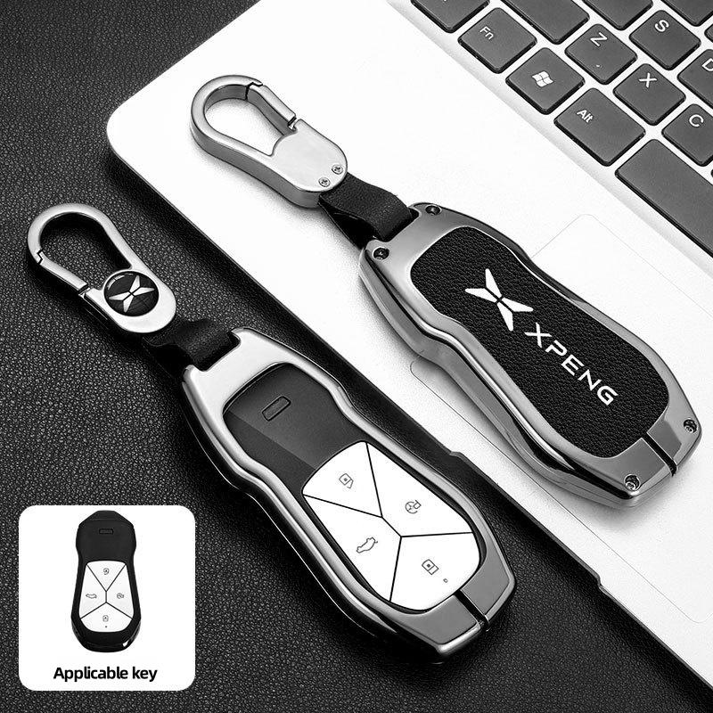 Чехол-брелок для ключа автомобиля из сплава+кожи для Xpeng Xiaopeng p7 p7i p5 g3 g3i g9 g6 22-23 Держатель Аксессуары для брелока в салоне