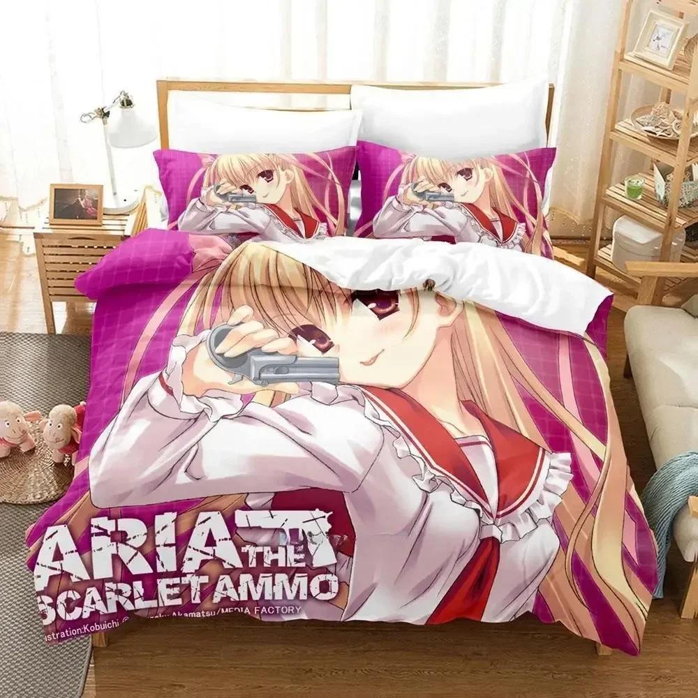 New Aria The Scarlet Ammo Bedding Set Cartoon Anime Three-Piece Set Adult Kid Bedroom Duvet Cover Sets 3D Print Kawaii Anime
