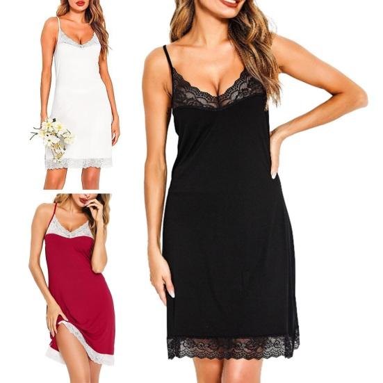 Женская кружевная ночная рубашка на тонких бретельках с V-образным вырезом, пижама, сорочка, платье для сна, летняя мягкая ночная рубашка