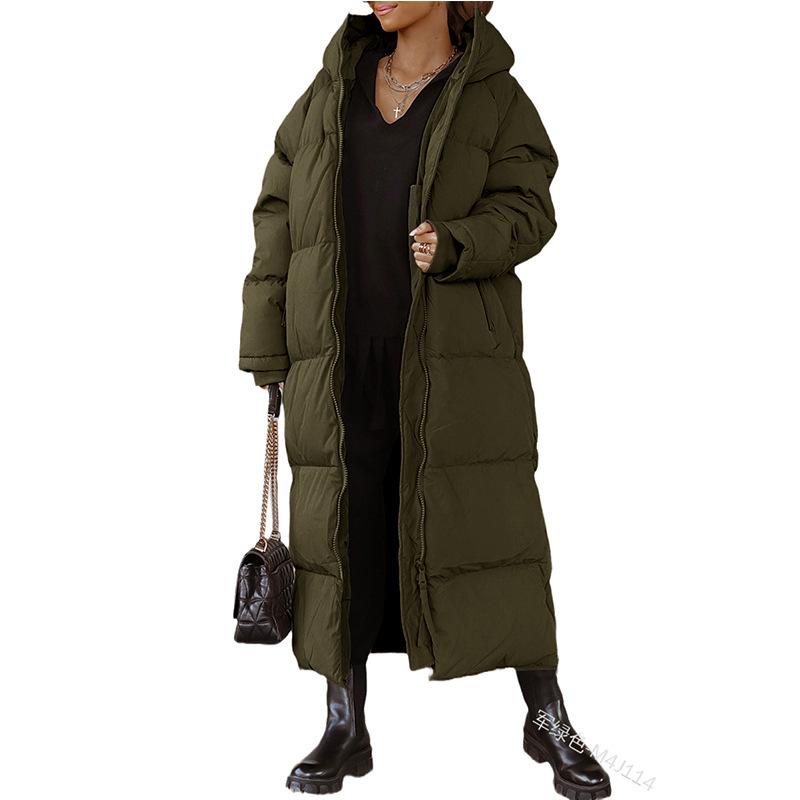 Women Winter Full Length Jacket Down Cotton Puffer Coat Fur Hooded Long Parka