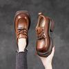 The First Layer of Cowhide Loafers Women's Autumn 2025 New Leather Thick-soled Retro Lace-up Women's Muffin Single Shoes