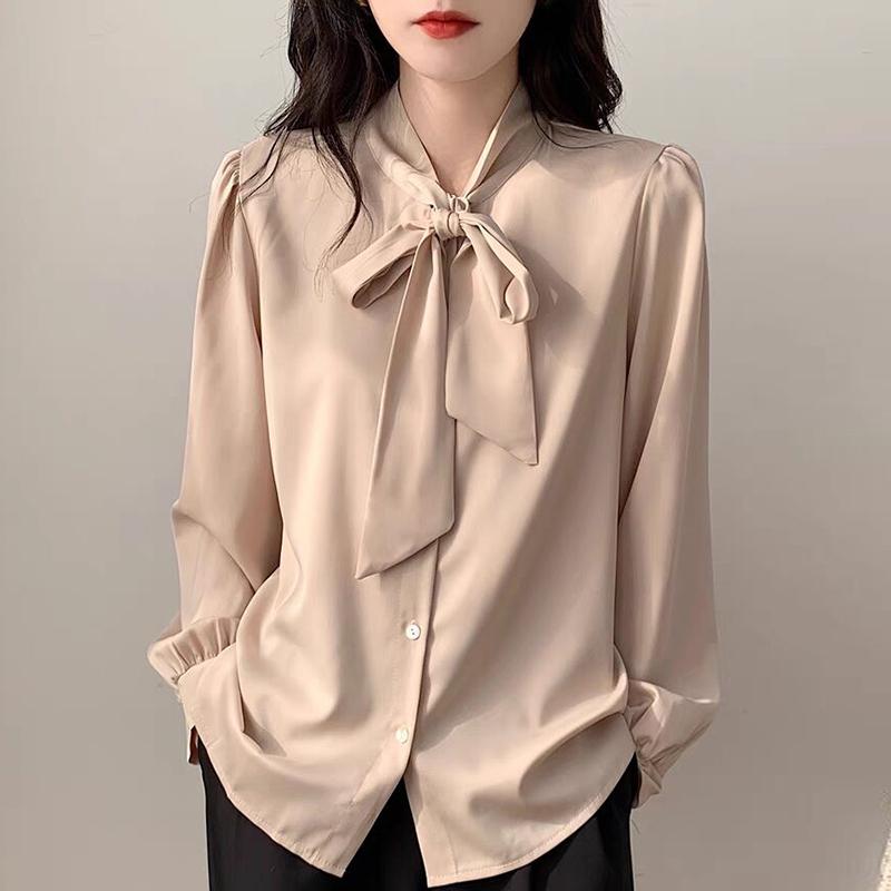 Women Blouses Shirts 2025 Spring Long Sleeve Women Blouse Shirt Bow Collar Black White Chiffon Blouse Shirt Women Tops J862