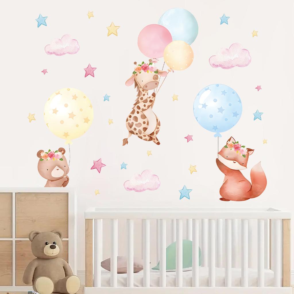 Cartoon Cute Lion Elephant Giraffe Tree Forest Animal Wall Stickers for Bedroom Living Room Nursery Decoration Wall Decals