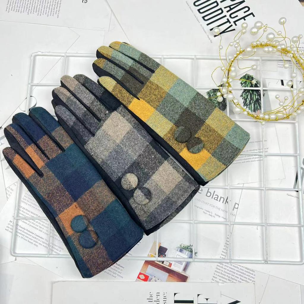 Клетчатые перчатки Женские перчатки для верховой езды Шерстяные перчатки Перчатки для сенсорных экранов с разделителями для пальцев для верховой езды на открытом воздухе