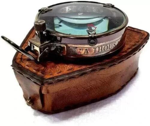 Handmade Antique Compass With Leather Case Copper Finish Collectible Gift Item