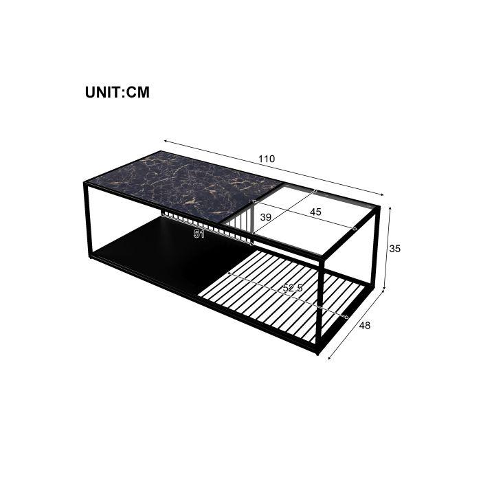Table basse - MUVOE - Fer forgé - Verre trempé - Rangement intégré - Design contemporain