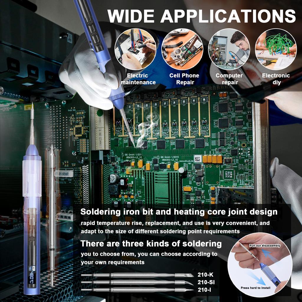 Интеллектуальный электрический паяльник, портативная USB-паяльная станция, 180-480 градусов Цельсия, сварка OLED-дисплея