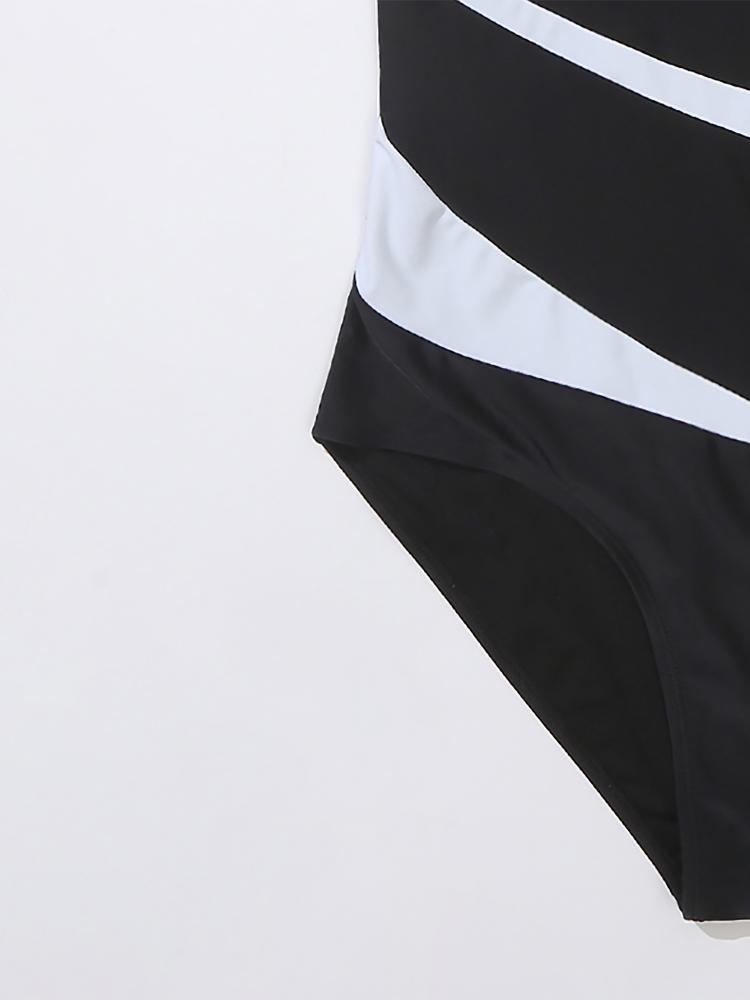 Новый женский слитный купальник из неровной контрастной пигментированной ткани, с талией сзади, большим U-образным вырезом, модный и сексуальный.