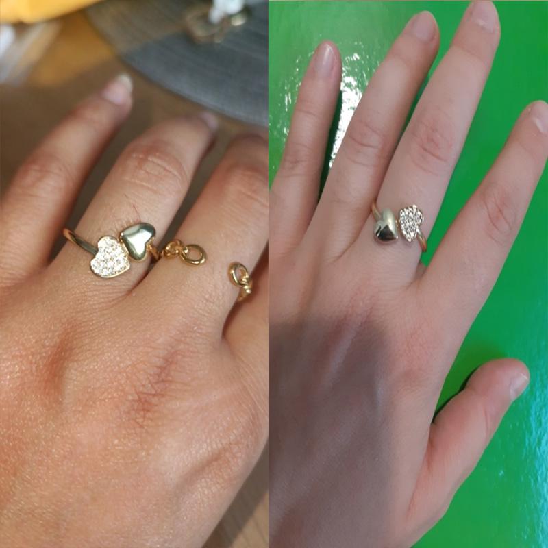 Smooth Double Heart Rings For Women Stainless Steel Zircon Heart Love Ring Adjustable Finger Ring Christmas Jewelry Wedding Gift