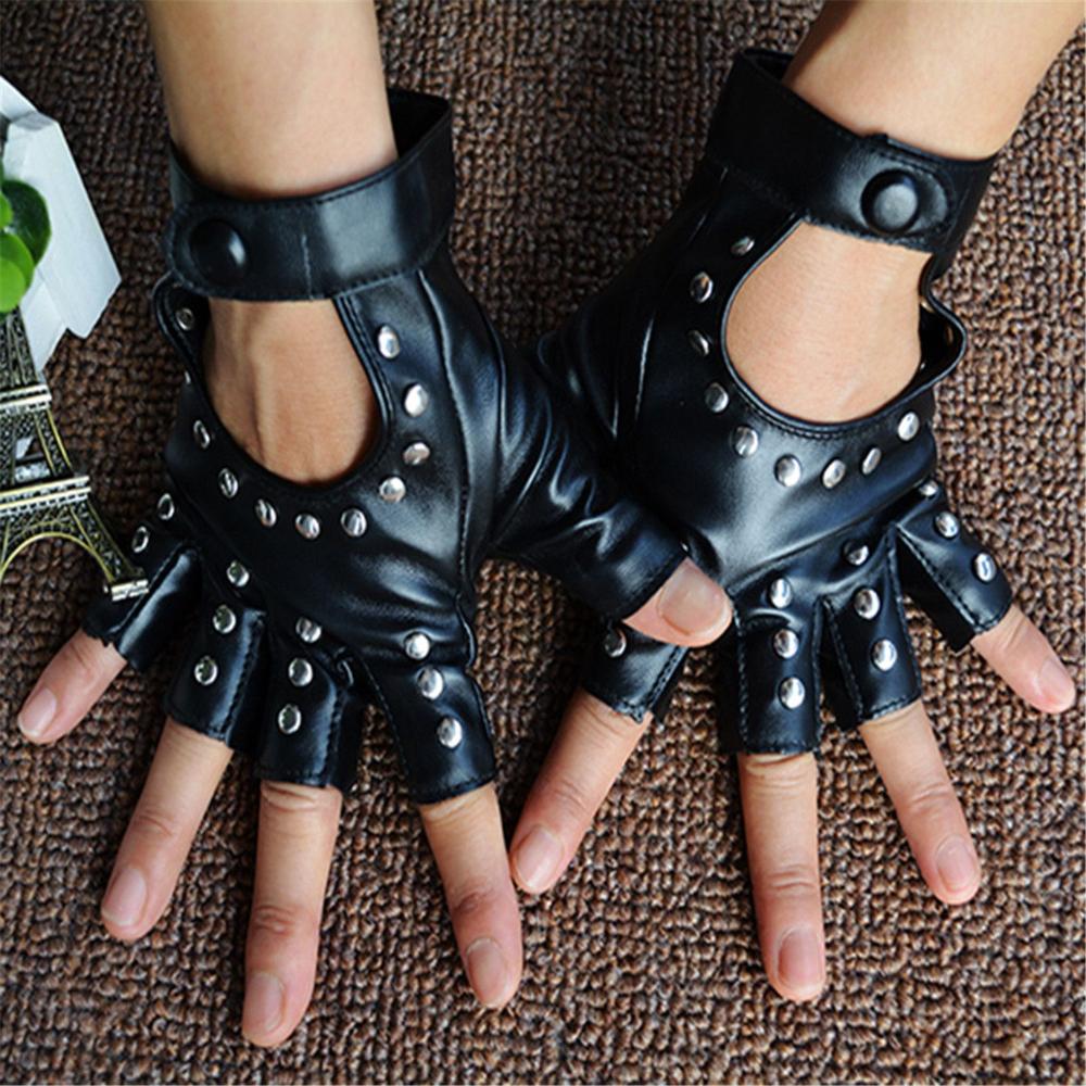 Driving Ride Motor Leather Mittens Punk Glove Fingerless Gloves