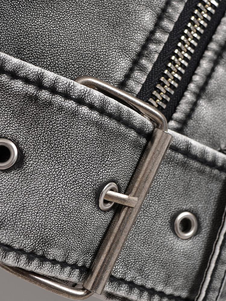 Весна-Осень, женская свободная молния с поясом, короткая куртка из искусственной кожи в стиле ретро, уличная одежда, женское шикарное винтажное пальто, верхняя одежда