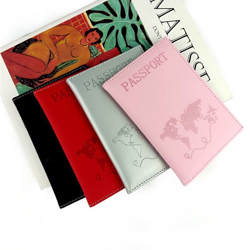 PU Leather Passport Holder with Map Design and Single Edge Sewing