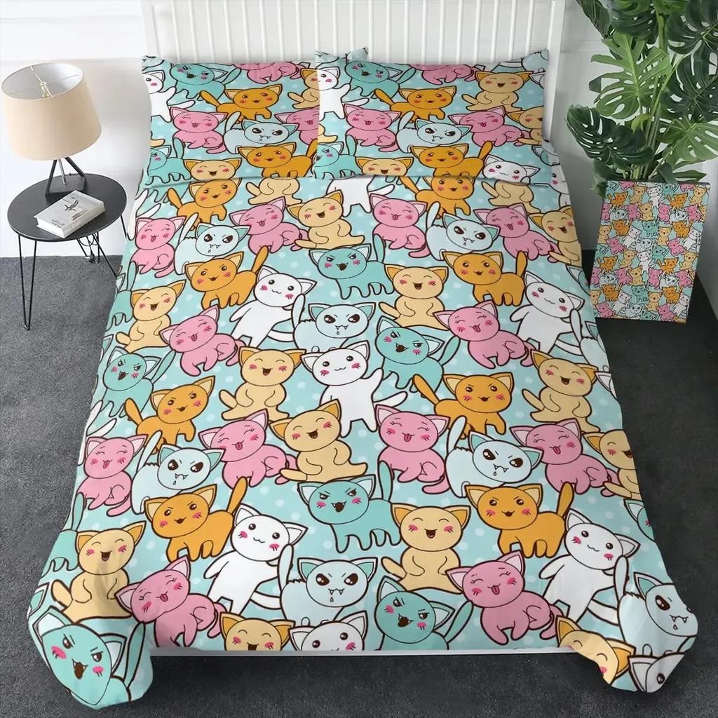 Cats Grey And White Cats Comfortable Duvet Quilt Cover Pillowcase Bedding Set Children Bedroom Decoration Home Textile