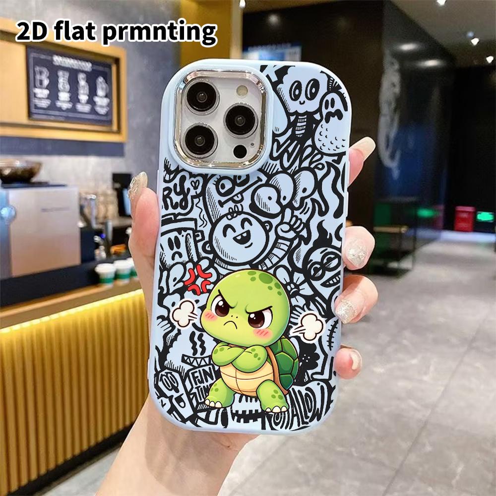 Phone Case: 2D flat design suitable for iPhone 18 17 16 15 14 13 Pro protective case, couple style, angry little turtle, Christmas and Halloween gifts