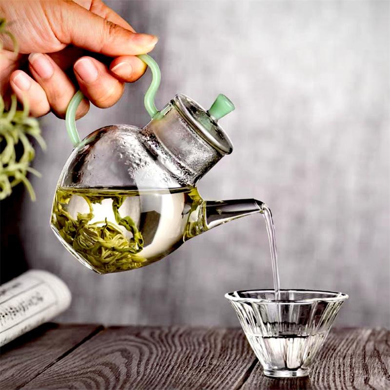 Чайник из боросиликатного стекла 210 мл, термостойкий, чайная утварь, набор для заваривания чая в стиле кунг-фу с фруктами и цветами